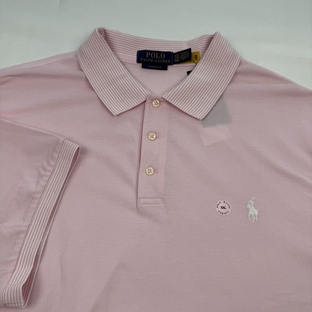 Polo RALPH LAUREN Pink White Pony Striped Collar Classic Men‎ Polo Knit Size XXL